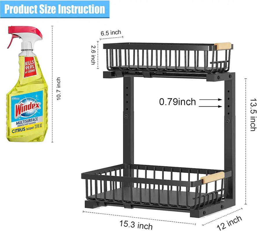 Under Sink Organizer, Height Adjustable under Sink Organizers and Storage, 2 Tier Pull Out Drawer Cabinet Organizer for Kitchen Bathroom